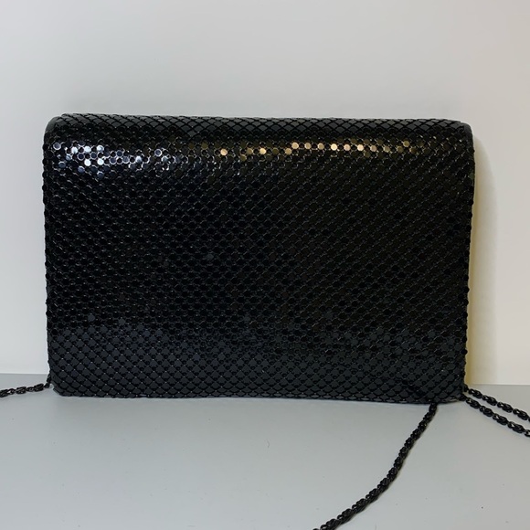 vintage black metal mesh bag with leather trim and  chain strap - Picture 2 of 5